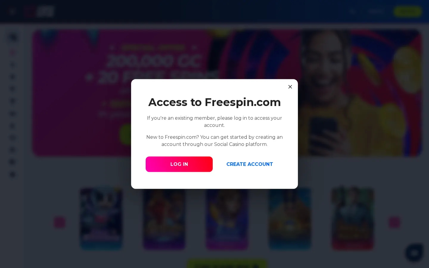 Screenshot of the Free Spin website